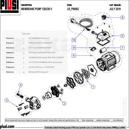 Piusi R19441000 Ремкомплект мембраны насоса Suzzarablue